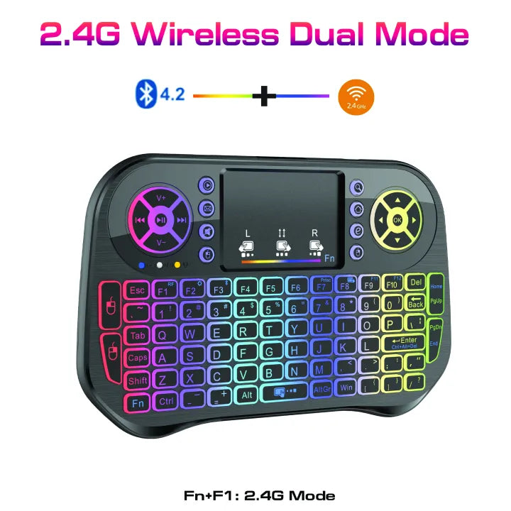 10 Mini Wireless Bluetooth Touchpad with 7-Color Backlit Light and 2.4GHz Tech