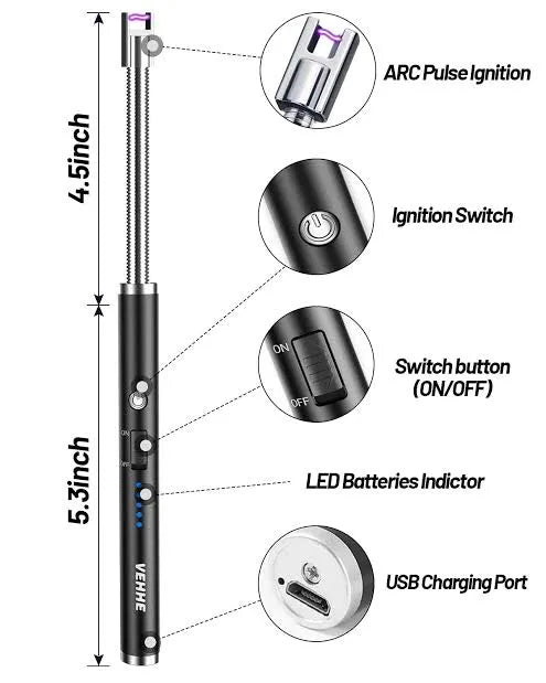 Candle Lighter, Electric Rechargeable Arc Lighter with LED Battery