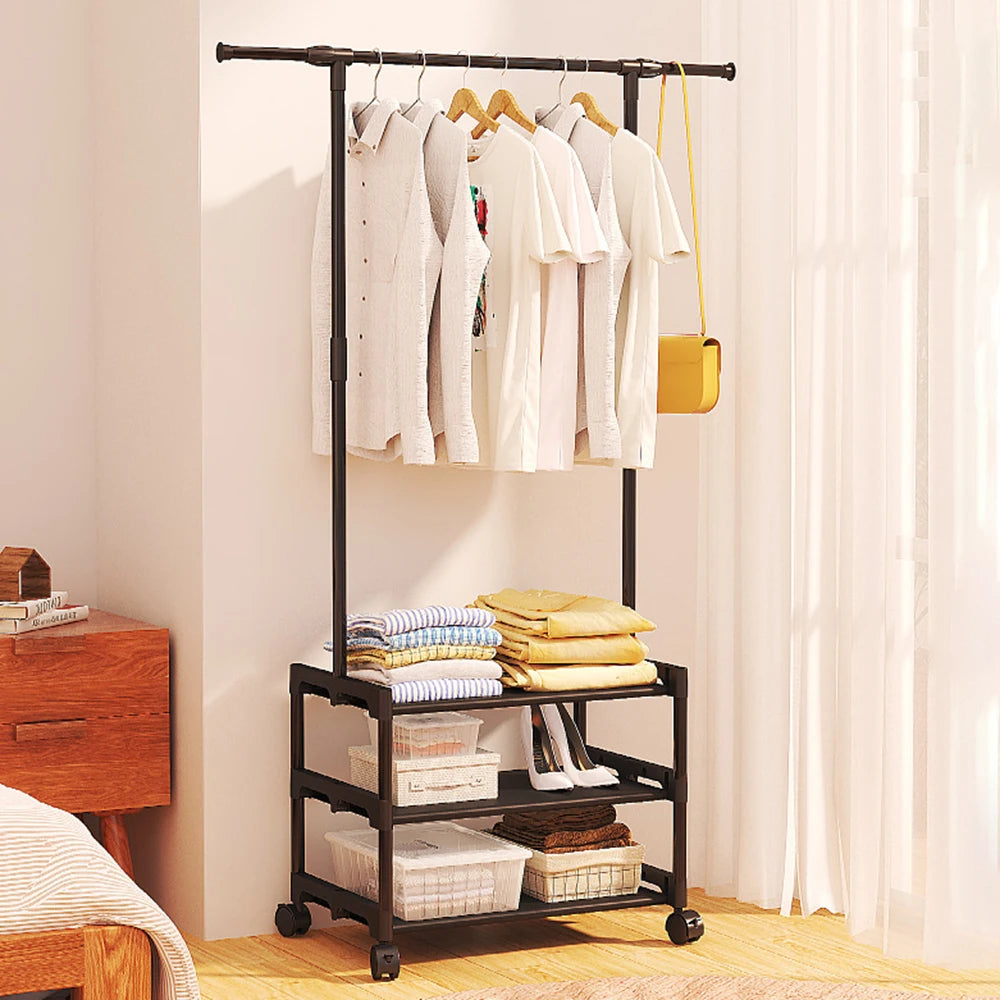 Three Layer Multifunctional Clothes Rack Floor Standing Clothes Drying Rack