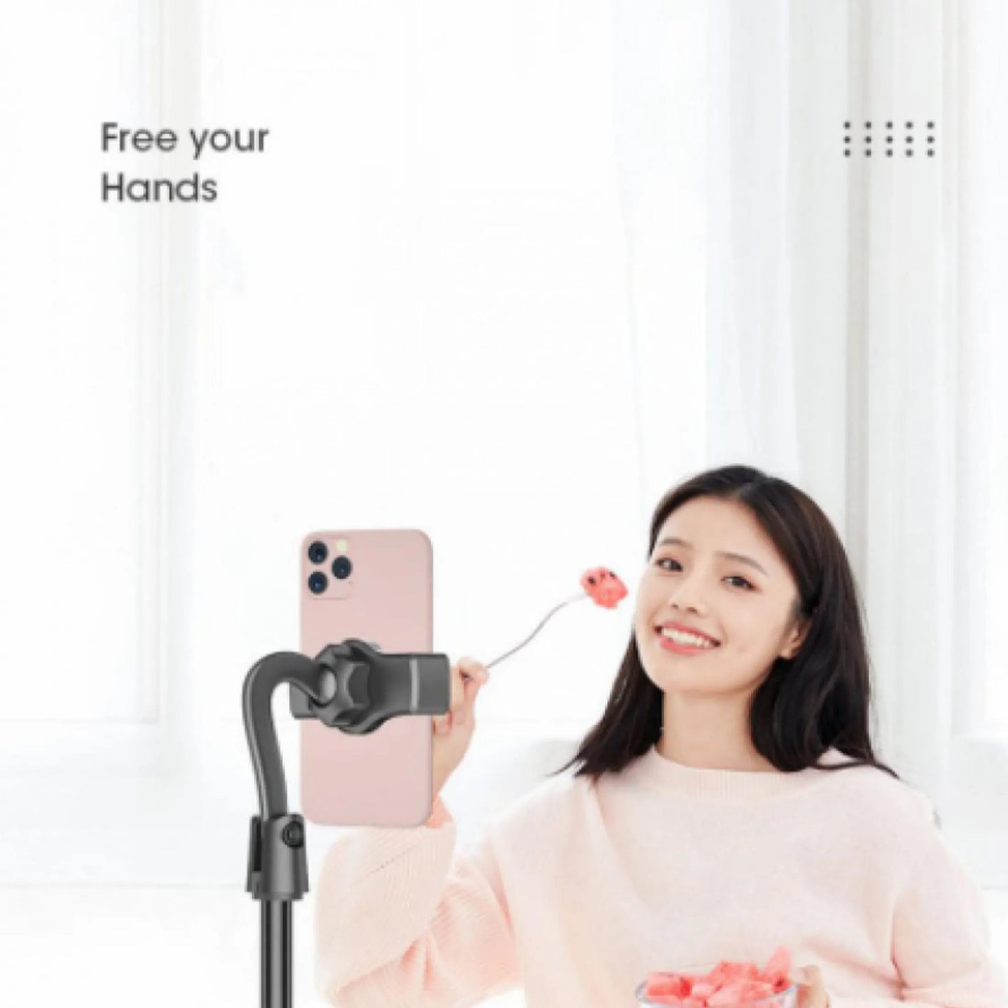 Adjustable Mobile Phone Stand with Microphone Holder for Table Desk Bed Black