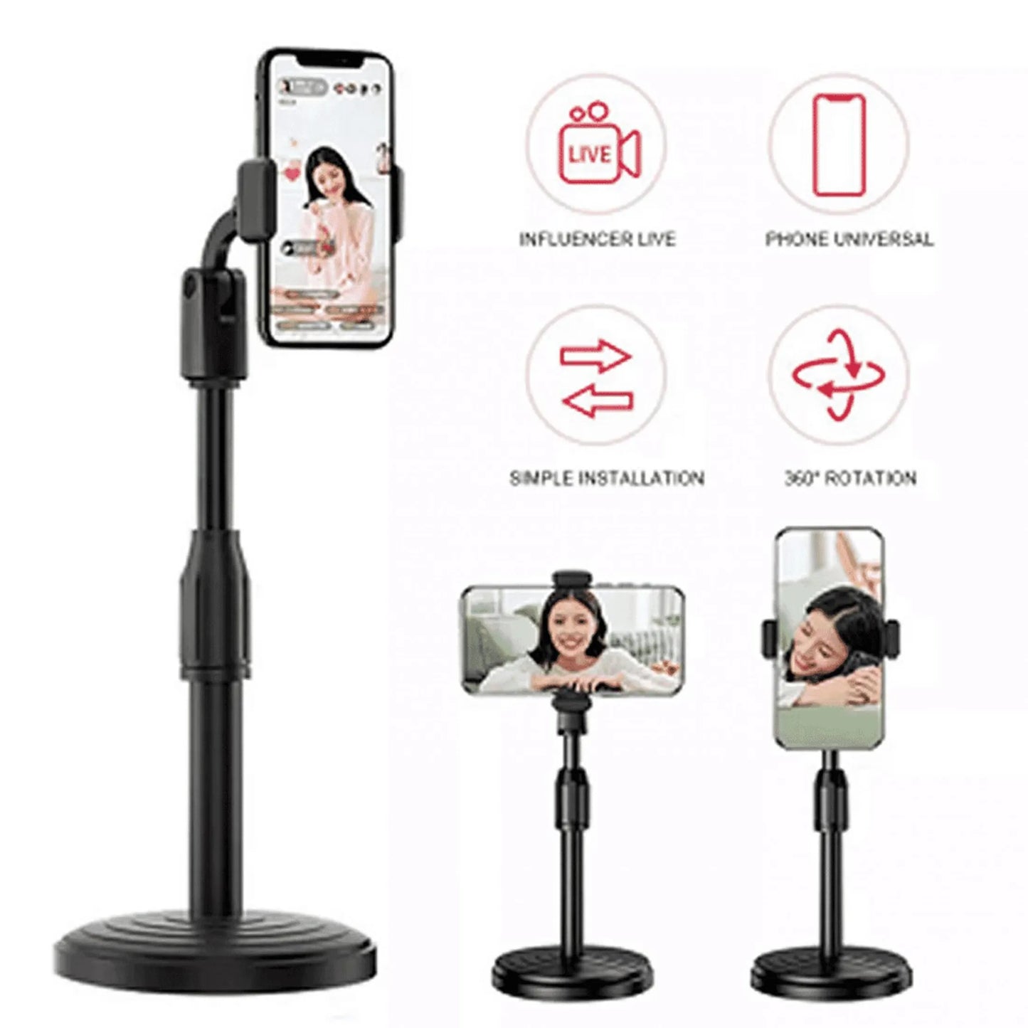 Adjustable Mobile Phone Stand with Microphone Holder for Table Desk Bed Black
