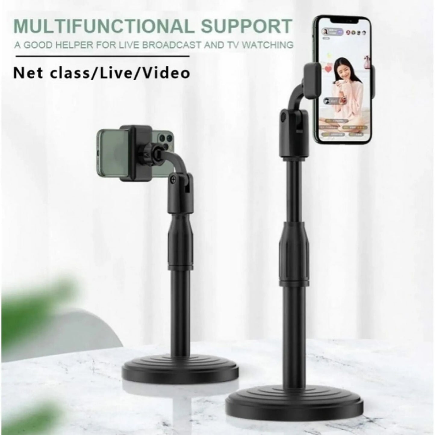 Adjustable Mobile Phone Stand with Microphone Holder for Table Desk Bed Black