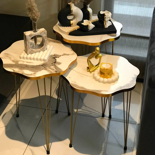 Mdf Wood Daisy Nesting Table With Metal Stand Set of 3 Round table Table Decoration