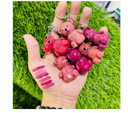 Korean Bear Style Keychain Matte 6 Lipgloss Waterproof Long Lasting Lip Gloss Cute Bear