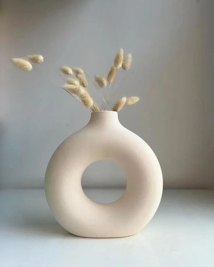 Ceramic Donut Vase Decor: White & Gold Round Vase Large Flower