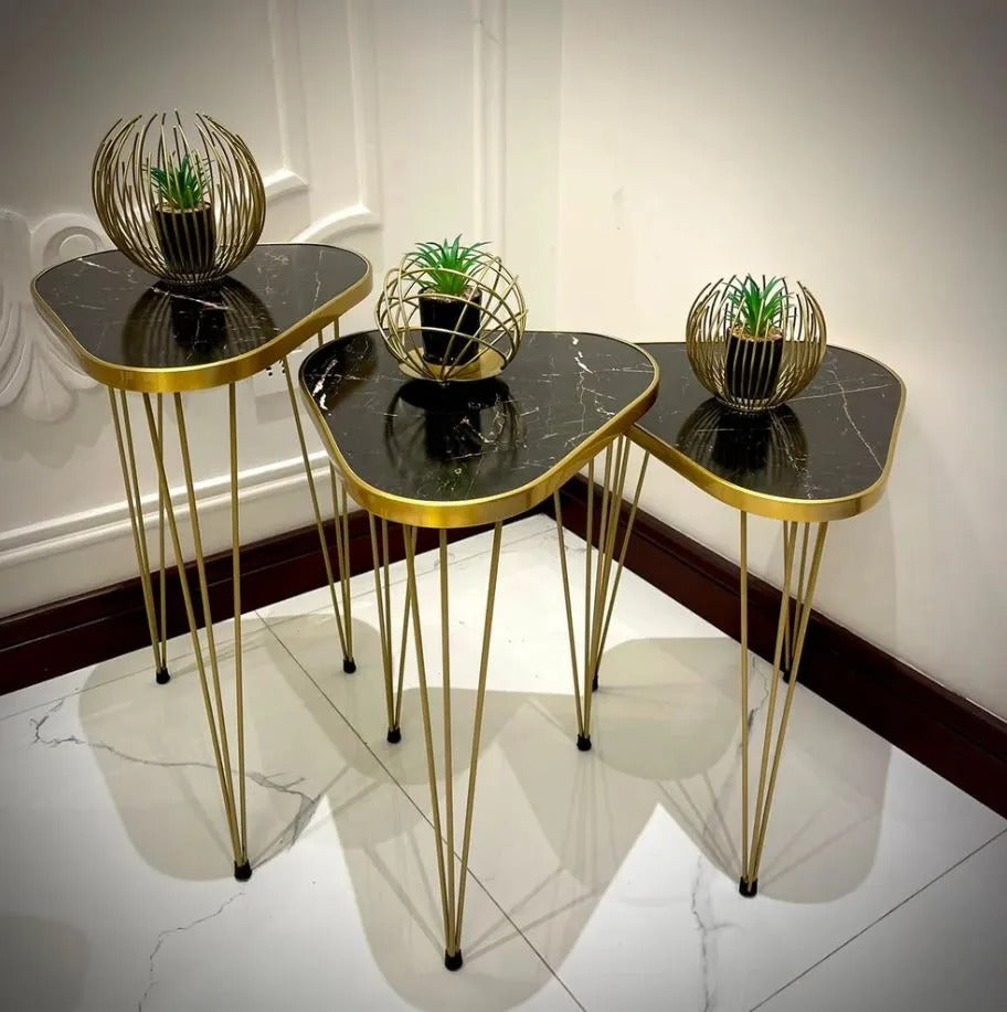 Mdf Wood Daisy Nesting Table With Metal Stand Set of 3 Round table Table Decoration