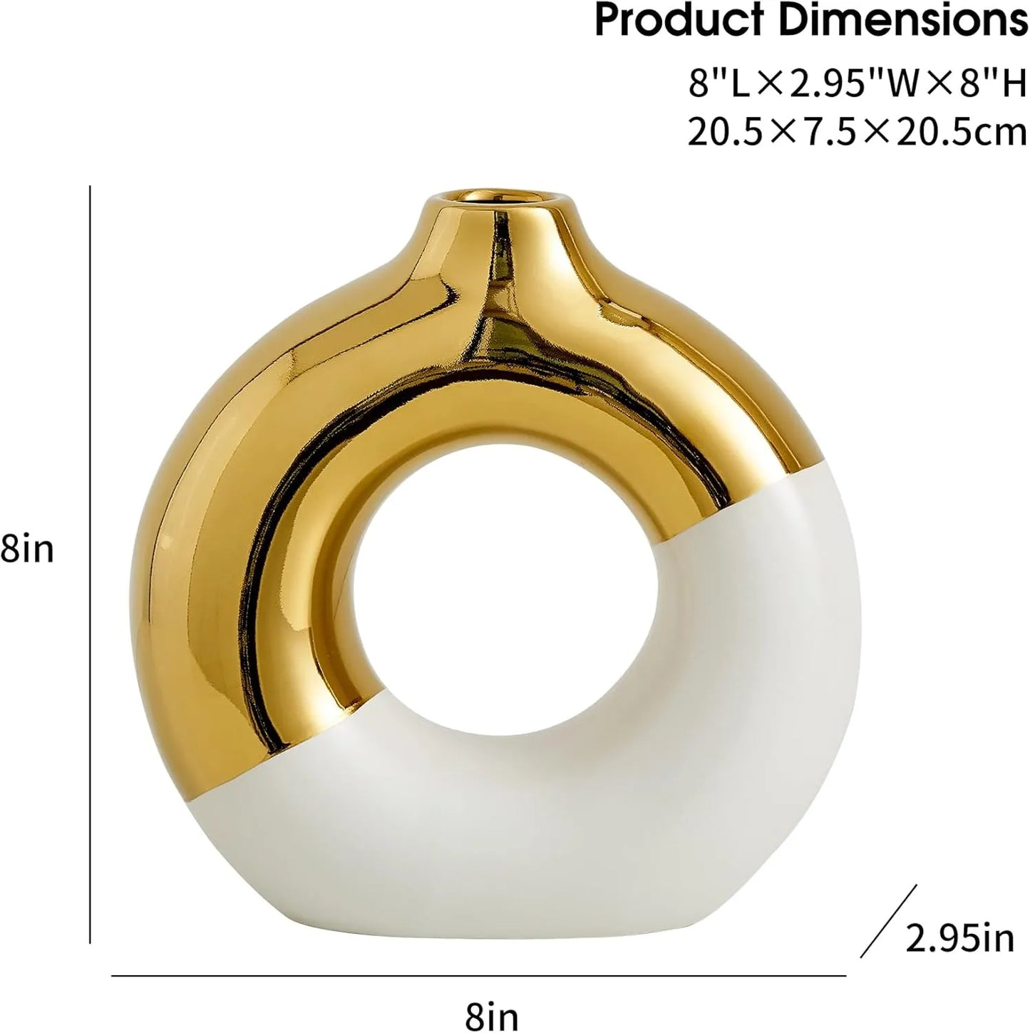 Ceramic Donut Vase Decor: White & Gold Round Vase Large Flower