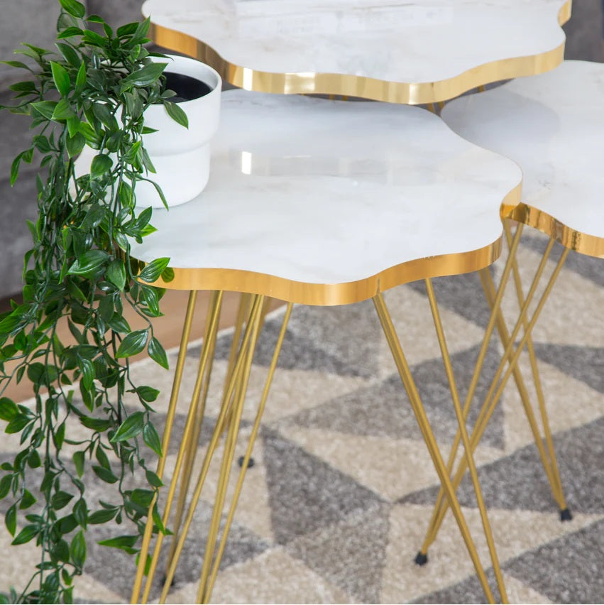 Mdf Wood Daisy Nesting Table With Metal Stand Set of 3 Round table Table Decoration