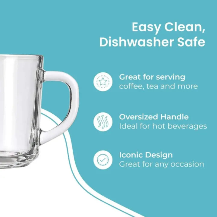 Classic Clear Glass Coffee Mug Set of 6